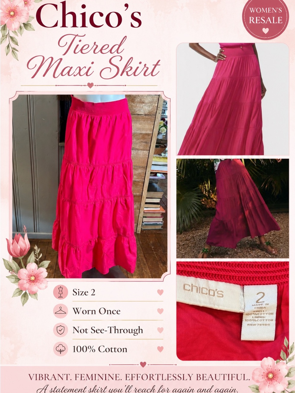 🌷🌸Chicos Skirt worn once  sz 2 chicos( M) NOT See Through